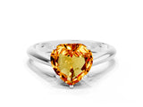 Platinum Heart Cut Citrine Solitaire Engagement Ring with Cathedral Setting and Four-Prong Mount