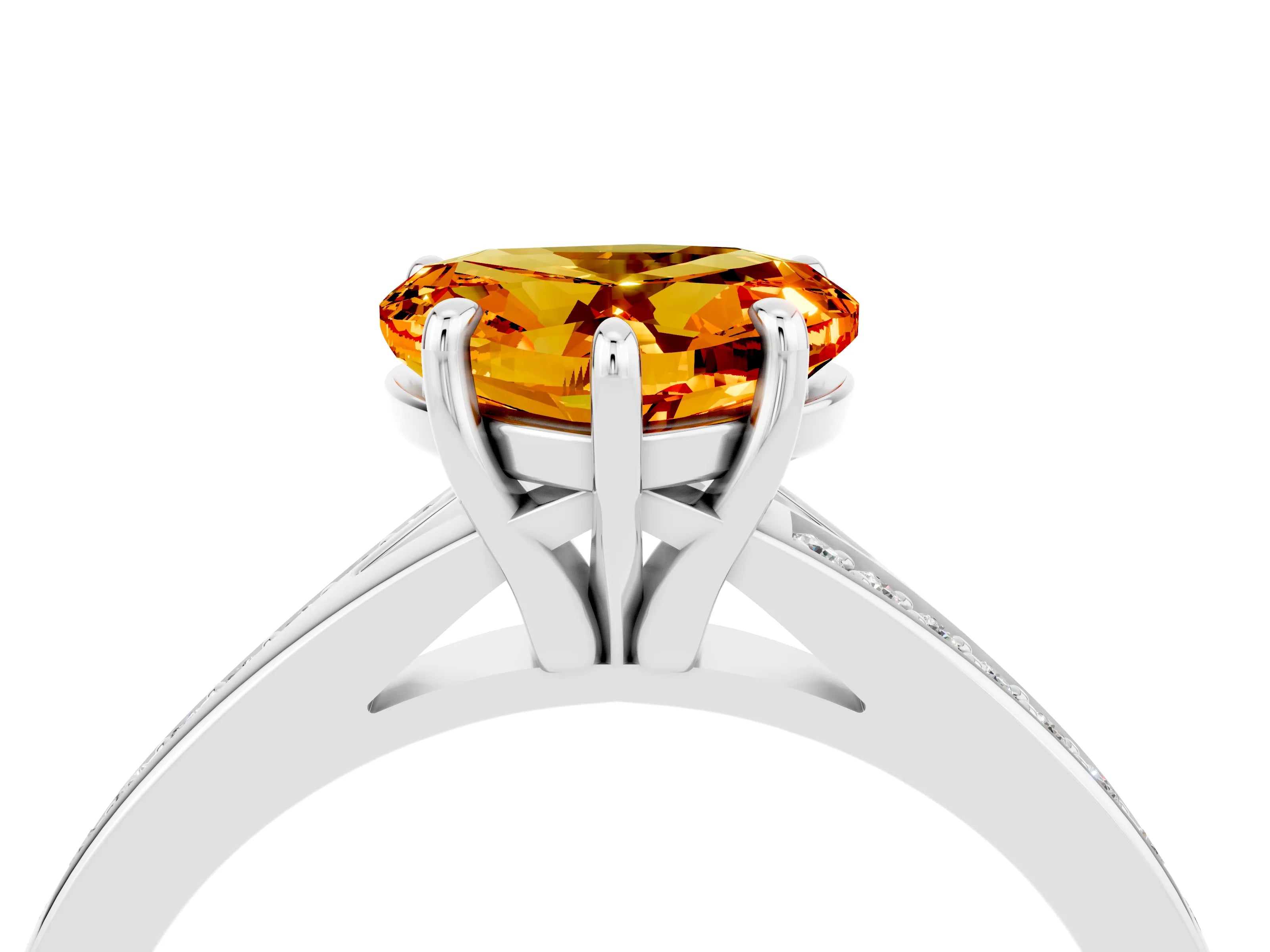 Platinum Heart Cut Citrine Solitaire Ring with Pavé Band and Prong Setting_16