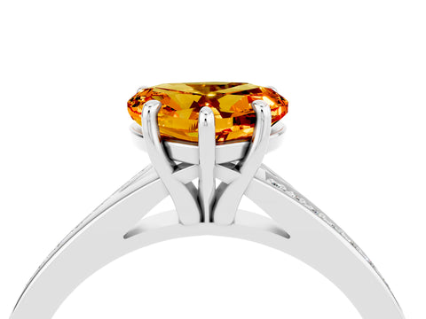 Platinum Heart Cut Citrine Solitaire Ring with Pavé Band and Prong Setting_16