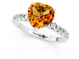 Platinum Heart Cut Citrine Solitaire Ring with Round  Pavé Band and Four-Prong Setting_25