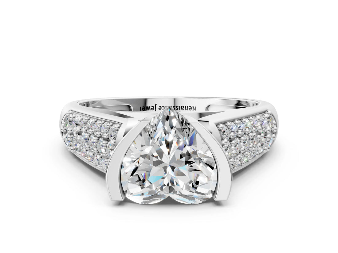Platinum Heart Cut Cut Diamond Channel Set Pave Band with Tension Prong Setting_7