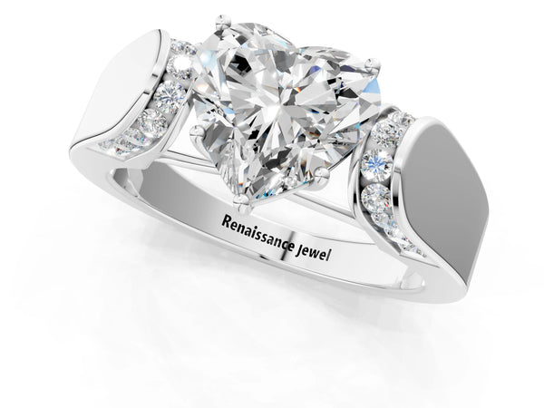 Platinum Heart-Shaped Channel Set Engagement Ring Setting with Accented Shoulders on Wide Band