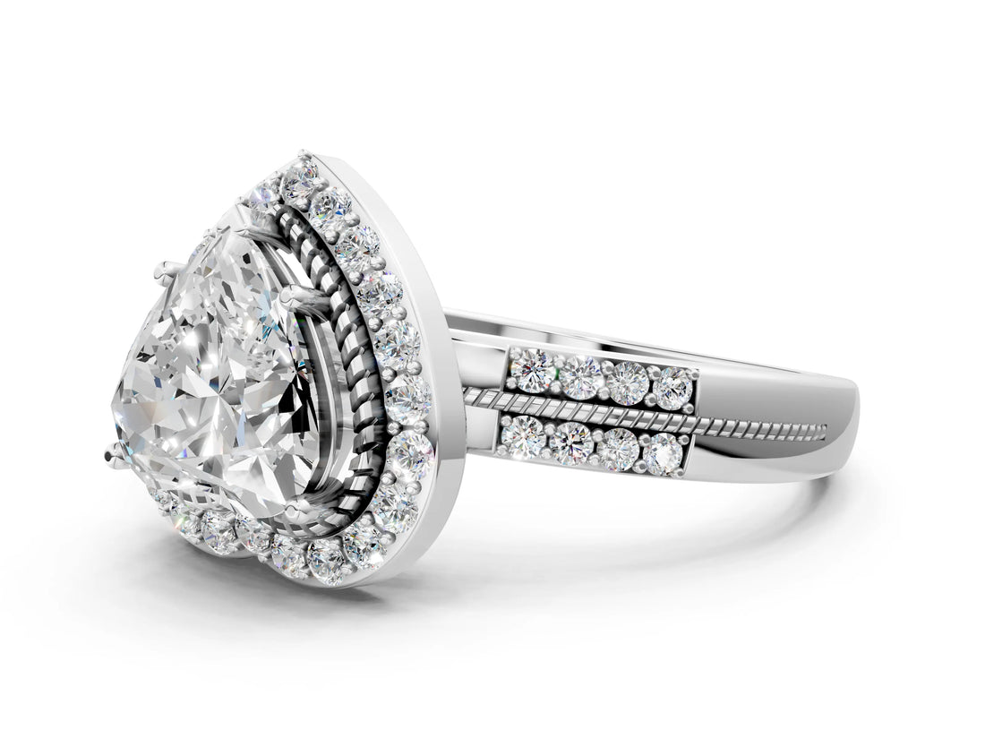 Platinum Heart Cut Diamond Double Halo Ring with Split Shank and Four-Prong Setting_19