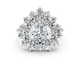 Platinum Heart Cut Diamond Floral Double Halo Engagement Ring with Prong Setting_7