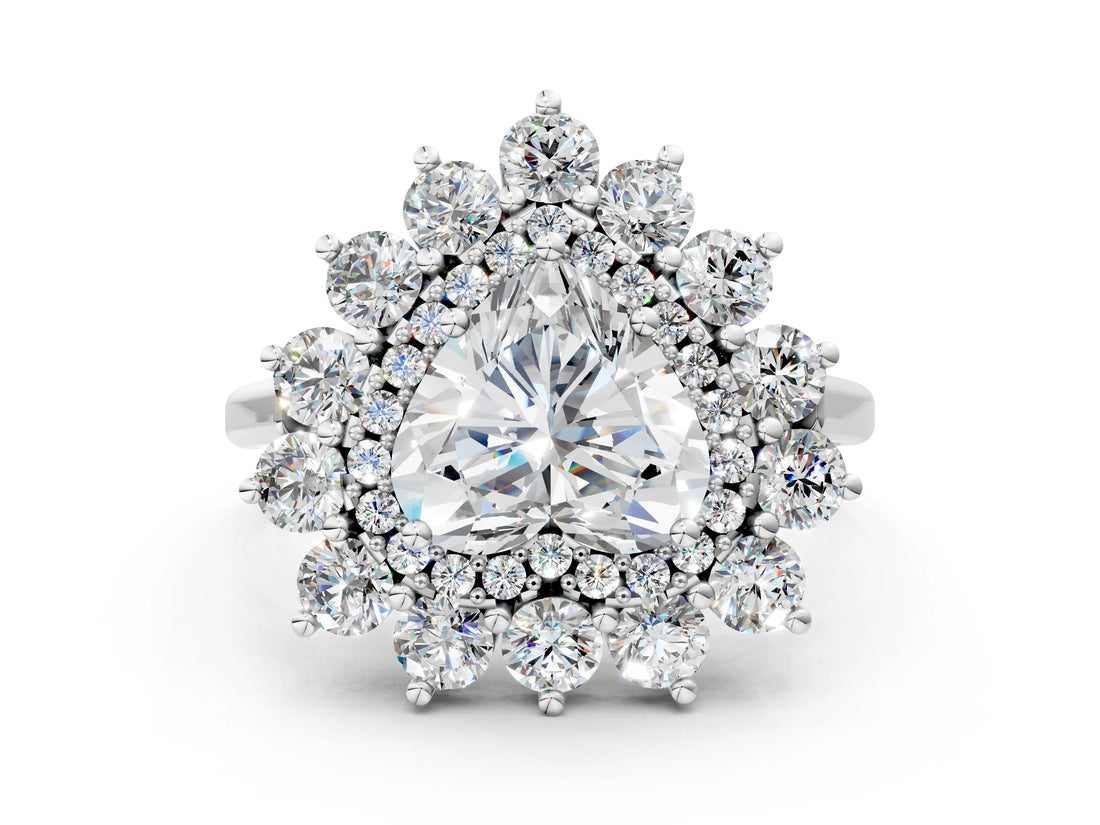 Platinum Heart Cut Diamond Floral Double Halo Engagement Ring with Prong Setting_91