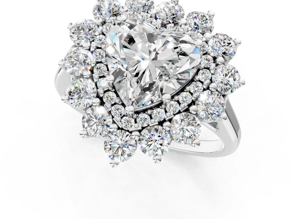 Platinum Heart-Shaped Floral Double Halo Engagement Ring Setting