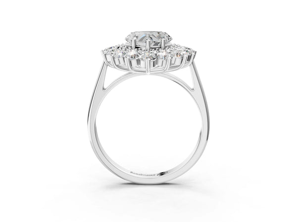 Platinum Heart-Shaped Floral Double Halo Engagement Ring Setting