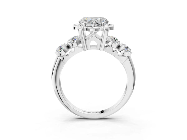 Platinum Heart-Shaped Floral Engagement Ring Setting with Polished Petal Frame and Side Accents