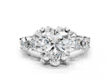 Platinum Heart Cut Diamond Floral Halo Engagement Ring with Shared Prong Setting