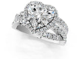 Platinum Heart Cut Diamond Halo Ring with Round Split Shank and Prong Setting_1