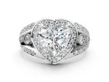 Platinum Heart Cut Diamond Halo Ring with Split Shank and Bezel Accents and Four-Prong Setting_13