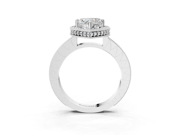 Platinum Heart-Shaped Milgrain Hidden Halo Engagement Ring Setting