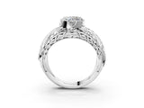 Platinum Heart Cut Diamond Pave Art Deco Split Shank Ring with Four-Prong Setting_16