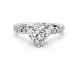 Platinum Heart Cut Diamond Solitaire Pavé Engagement Ring with Round Band and Prong Setting_2