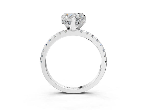 Platinum 1.53 Carat F VS1 Heart Diamond Solitaire Ring with Round Pavé Band and Four-Prong Setting