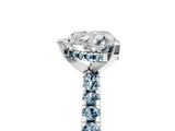 Platinum Heart Cut Diamond Solitaire Ring with Round with Aquamarine side stone Pavé Band and Four-Prong Setting_17