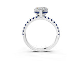 Platinum Heart Cut Diamond Solitaire Ring with Round with Blue Sapphire side stone Pavé Band and Four-Prong Setting_15