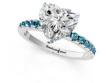 Platinum Heart Cut Diamond Solitaire Ring with Round with Blue Topaz side stone Pavé Band and Four-Prong Setting_13