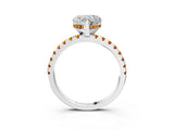 Platinum Heart Cut Diamond Solitaire Ring with Round with Citrine side stone Pavé Band and Four-Prong Setting_15