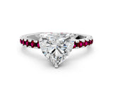 Platinum Heart Cut Diamond Solitaire Ring with Round with Garnet side stone Pavé Band and Four-Prong Setting_12