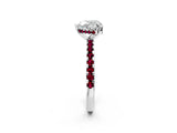 Platinum Heart Cut Diamond Solitaire Ring with Round with Garnet side stone Pavé Band and Four-Prong Setting_14