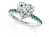 Platinum Heart Cut Diamond Solitaire Ring with Round with Green Sapphire side stone Pavé Band and Four-Prong Setting_13