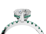 Platinum Heart Cut Diamond Solitaire Ring with Round with Green Sapphire side stone Pavé Band and Four-Prong Setting_16
