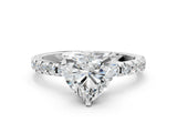 Platinum Heart Cut Diamond Solitaire Ring with Round with Moissanite side stone Pavé Band and Four-Prong Setting_18