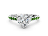 Platinum Heart Cut Diamond Solitaire Ring with Round with Peridot side stone Pavé Band and Four-Prong Setting_12