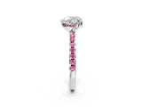 Platinum Heart Cut Diamond Solitaire Ring with Round with Pink Sapphire side stone Pavé Band and Four-Prong Setting_14