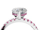 Platinum Heart Cut Diamond Solitaire Ring with Round with Pink Sapphire side stone Pavé Band and Four-Prong Setting_16
