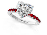 Platinum Heart Cut Diamond Solitaire Ring with Round with Ruby side stone Pavé Band and Four-Prong Setting_13