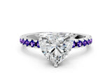 Platinum Heart Cut Diamond Solitaire Ring with Round with Tanzanite side stone Pavé Band and Four-Prong Setting_12