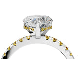 Platinum Heart Cut Diamond Solitaire Ring with Round with Yellow Sapphire side stone Pavé Band and Four-Prong Setting_16