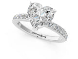 Platinum Heart Cut Diamond Solitaire with Pave Band and Four-Prong Setting 1