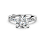 Platinum Heart Cut Diamond Solitaire with Pave Band and Four-Prong Setting