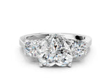 Platinum Heart Cut Diamond Three-Stone Engagement Ring with Prong Setting and Pavé Band_31