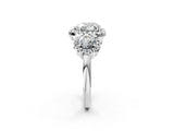 Platinum Heart Cut Diamond Three-Stone Halo Ring with Prong Setting and Pavé Accents_15
