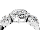 Platinum Heart Cut Diamond Three-Stone Halo Ring with Prong Setting and Pavé Accents_17