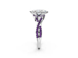 Platinum Heart Cut Diamond with Amethyst side stone Halo Twist Band Solitaire Prong Setting Ring_2