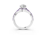 Platinum Heart Cut Diamond with Amethyst side stone Halo Twist Band Solitaire Prong Setting Ring_3