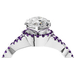 Platinum Heart Cut Diamond with Amethyst side stone Halo Twist Band Solitaire Prong Setting Ring_4