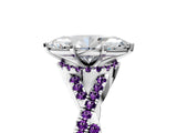 Platinum Heart Cut Diamond with Amethyst side stone Halo Twist Band Solitaire Prong Setting Ring_5