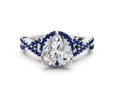 Platinum Heart Cut Diamond with Blue Sapphire side stone Halo Twist Band Solitaire Prong Setting Ring_18