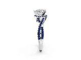Platinum Heart Cut Diamond with Blue Sapphire side stone Halo Twist Band Solitaire Prong Setting Ring_20
