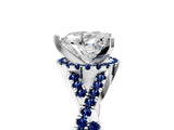 Platinum Heart Cut Diamond with Blue Sapphire side stone Halo Twist Band Solitaire Prong Setting Ring_23