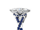 Platinum Heart Cut Diamond with Blue Sapphire side stone Halo Twist Band Solitaire Prong Setting Ring_5