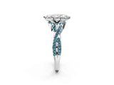 Platinum Heart Cut Diamond with Blue Topaz side stone Halo Twist Band Solitaire Prong Setting Ring_2