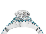 Platinum Heart Cut Diamond with Blue Topaz side stone Halo Twist Band Solitaire Prong Setting Ring_4