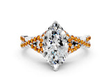 Platinum Heart Cut Diamond with Citrine side stone Halo Twist Band Solitaire Prong Setting Ring